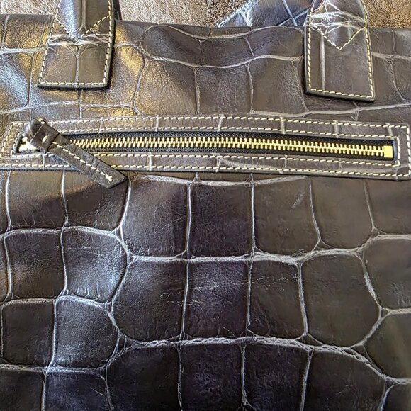 Dooney & Bourke Croc Embossed Leather Travel Duffel 22” Black Overnight Bag - Picture 13 of 16